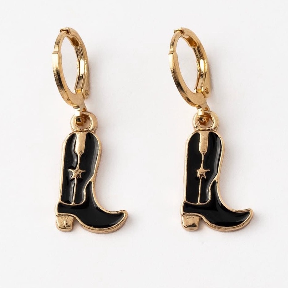 NEW Cowboy Boot Hoop Earrings in Pink and Black - Picture 3 of 8